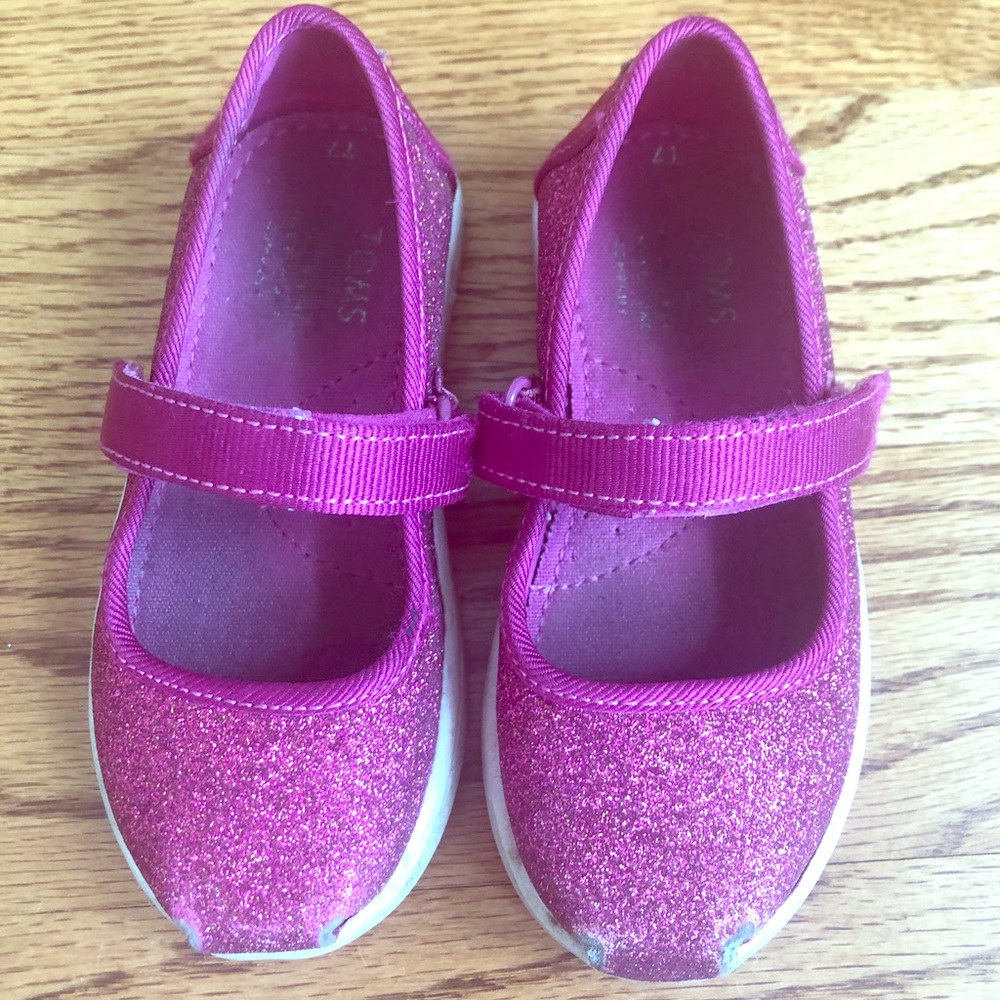 Toms size 7 toddler pink sparkle Mary Janes
